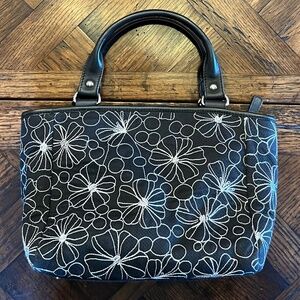 Vintage Talbots Black Women's Bag with White Floral Embroidery